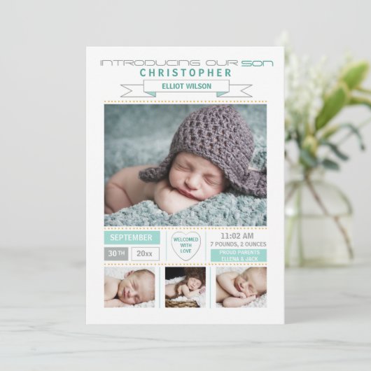 大切な到着の写真の誕生の発表 案内状 (スタンド正面)