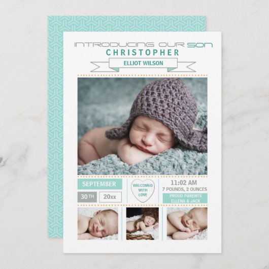 大切な到着の写真の誕生の発表 案内状 (正面/裏面)