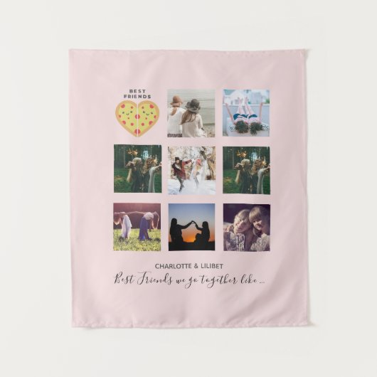 大切な友達への写真コラージュギフト ダスティピンク ピザ BFF タペストリー (正面)