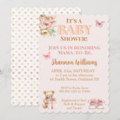 大切な女の子のテディベアベビーシャワー 招待状 (正面/裏面)