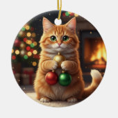 大切な宝物を抱えたクリスマス猫 ~自慢のネコが宝玉を抱く~ セラミックオーナメント (正面)