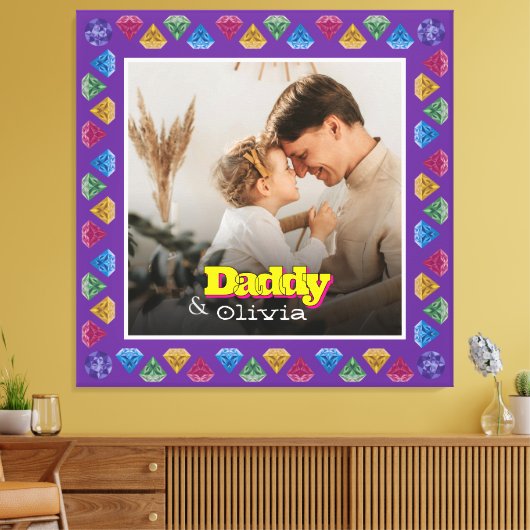 大切な家族のポートレートギフト – パパ娘息子 キャンバスプリント (インサイチュ (リビング))