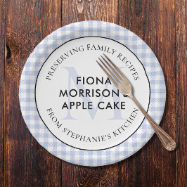 大切な家族のレシピを残す ペリウィンクルブルーのモノグラム ペーパープレート