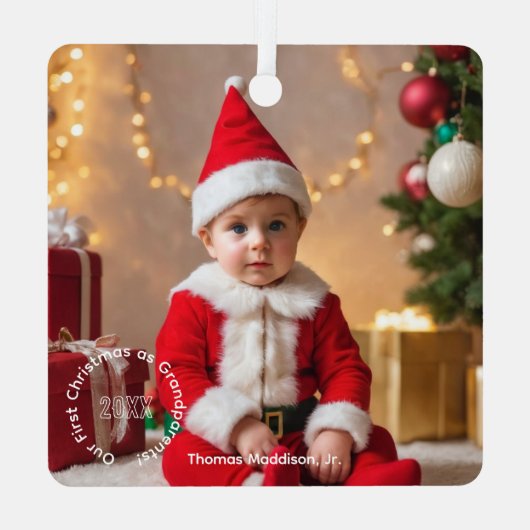 大切な思い出の祖父母初めてのクリスマス メタルオーナメント (裏面)
