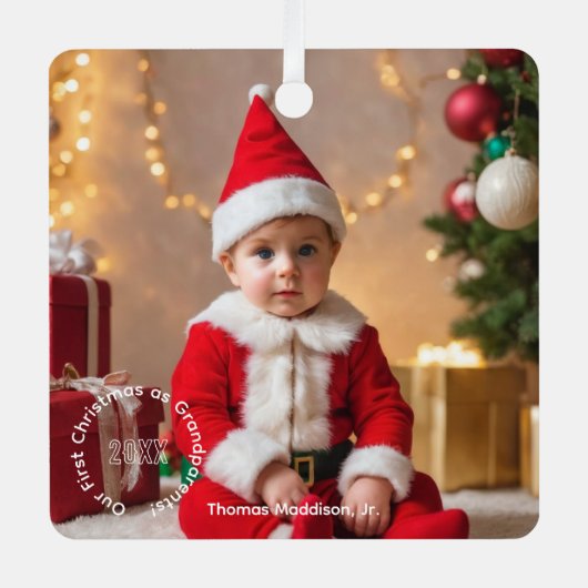大切な思い出の祖父母初めてのクリスマス メタルオーナメント (正面)