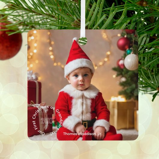 大切な思い出の祖父母初めてのクリスマス メタルオーナメント