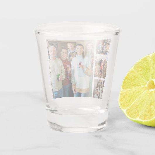 大切な思い出：カスタマイズ可能な4枚の写真コラージュ ショットグラス (裏面)