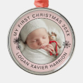 大切な思い出 赤ちゃんの初めてのクリスマス写真 メタルオーナメント (正面)