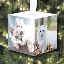 大切な愛猫の写真でクリスマスを祝おう。世界に一つだけのオリジナル猫写真キューブクリスマスオーナメント