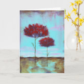 大切な抽象芸術アート風景赤い木 カード (黄色い花)