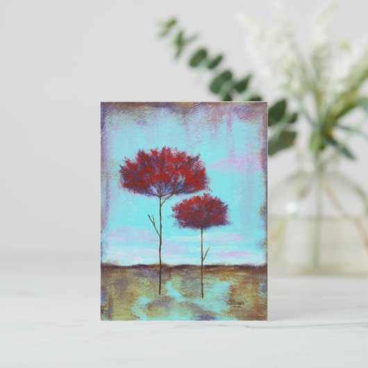 大切な抽象芸術アート風景赤い木 ポストカード (スタンド正面)