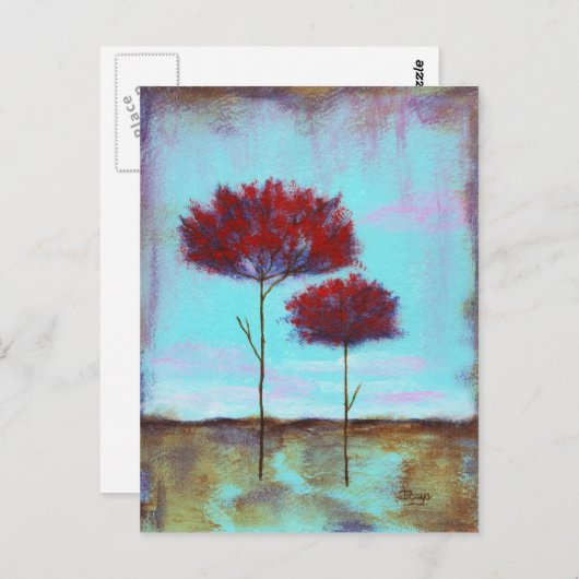 大切な抽象芸術アート風景赤い木 ポストカード (正面/裏面)