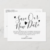 大切な新しい日程を守ろう ハート ウェディング延期 案内ポストカード (正面/裏面)