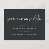 大切な新しい日程 現代の結婚式延期のお知らせ 案内ポストカード (正面)