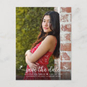 大切な日の記録に　卒業フォト 現代のスクリプト ハート インビテーションポストカード (正面)