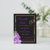 大切な日をセーブ - エレガントな紫の花のウェディング 案内ポストカード (スタンド正面)