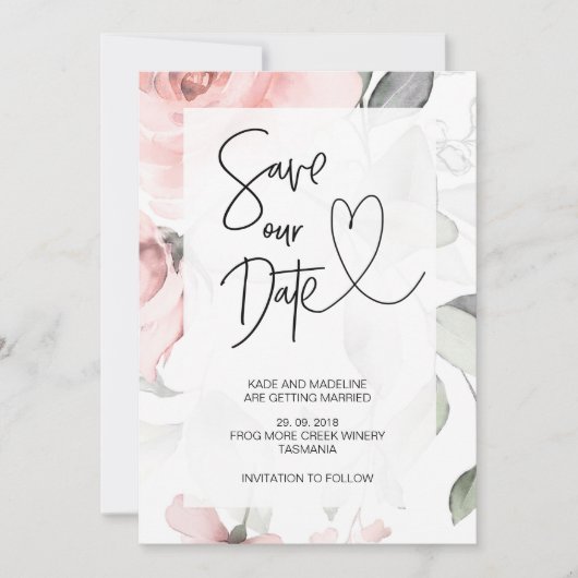 大切な日を予告 かわいいピンクの花 エレガントなウェディング 招待状