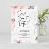 大切な日を予告 かわいいピンクの花 エレガントなウェディング 招待状 (スタンド正面)