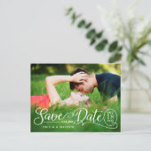 大切な日を保存しよう ウェディング | エレガントなスクリプト フォトカード ポストカード (スタンド正面)