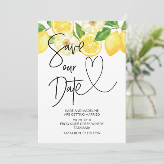 大切な日を保存しよう サマー レモン ウェディング 招待状 (スタンド正面)