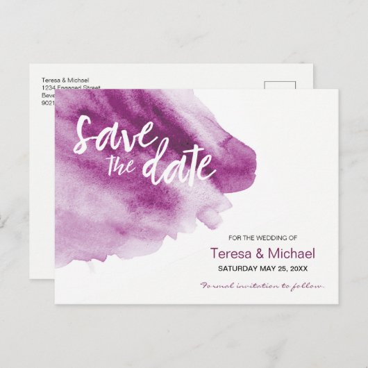 大切な日を覚えておいてね、カスタム水彩画、薄紫色 案内ポストカード (正面/裏面)