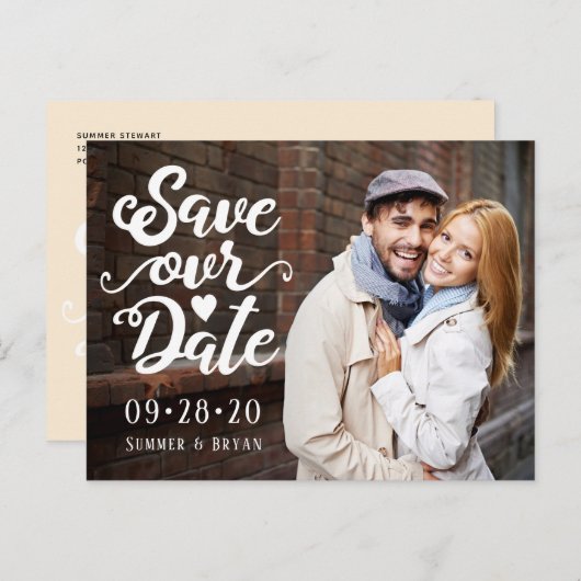 大切な日を記録しよう ウェディング | 手書きフォント写真 ポストカード (正面/裏面)