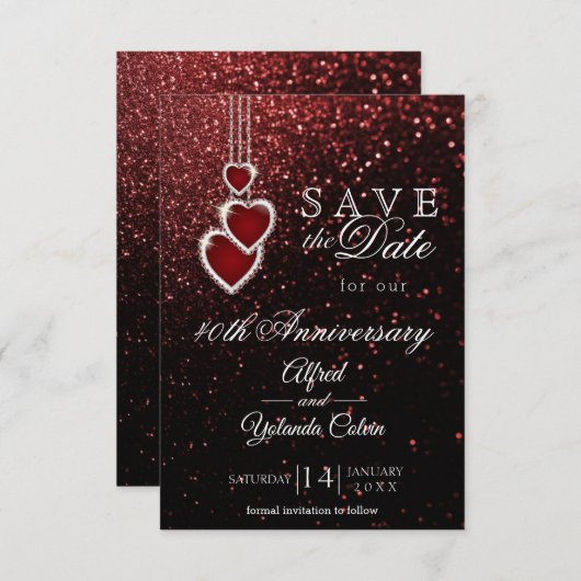 大切な日を記録しよう - 赤いグリッターの招待状 招待状 (正面/裏面)