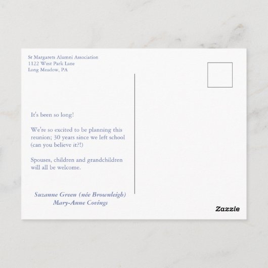 大切な日程を保存 お嬢様の記念すべき誕生日同窓会 ポストカード (裏面)