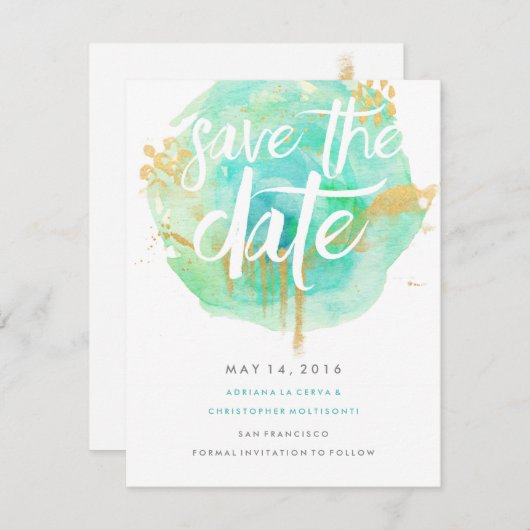 大切な水彩画の保存日付の青 セーブザデート (正面/裏面)