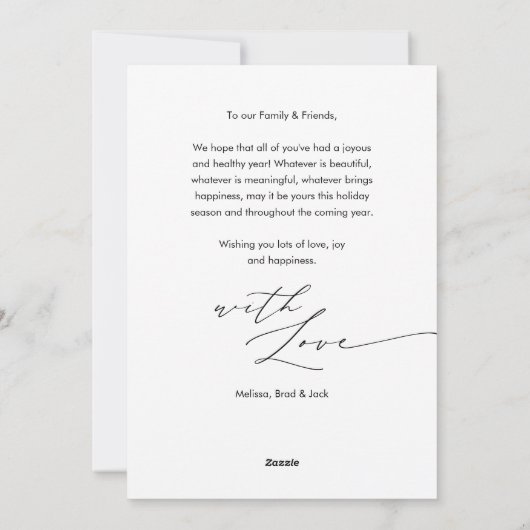 大切な瞬間を慈しむクリスマス家族写真のレイオーバー シーズンカード (裏面)