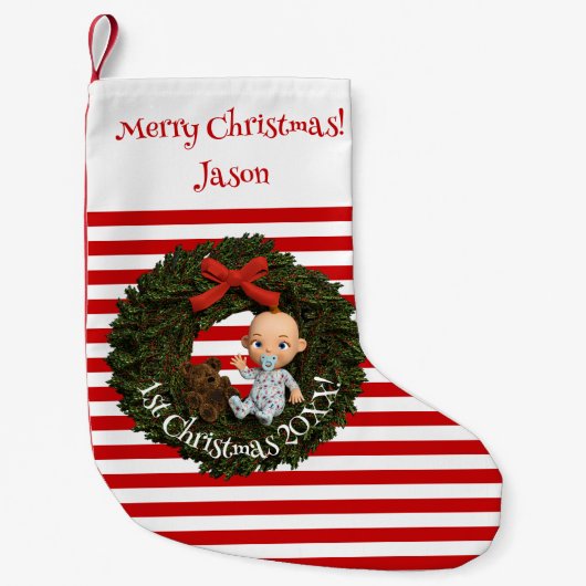 大切な瞬間男の赤ちゃんの第1クリスマス スモールクリスマスストッキング (正面)
