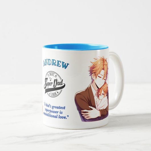 大切な瞬間 – 父と子が抱き締めるマグカップ ツートーンマグカップ (正面右)