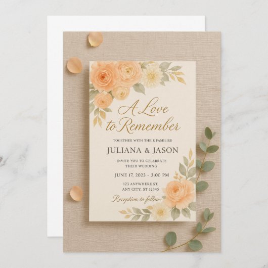 大切な記憶に残る愛のウェディング・招待状 | ピーチチャーム 招待状 (正面/裏面)