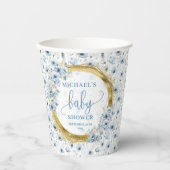 大切ほこりっぽい青い水色の花金ゴールドシャワー 紙コップ (正面)