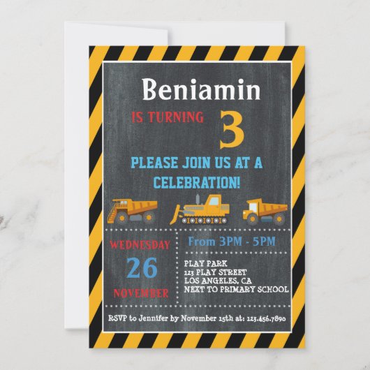 大勢の誕生日パーティーに乗り込むおもしろいに参加する 招待状 (正面)