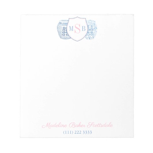 大千年のピンクとブルージンジャージャーブモノグラム ノートパッド (正面)