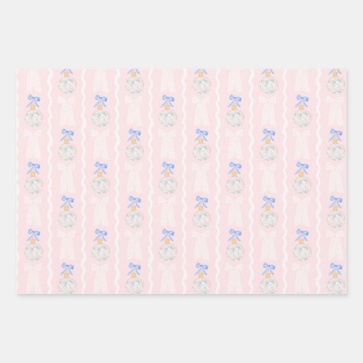 大千年名門私立校風の年のクリスマス球根と弓 ラッピングペーパーシート (正面2)