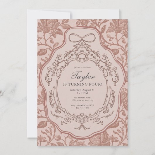 大千年名門私立校風の間ヴィンテージフローラ誕生日 招待状 (正面)