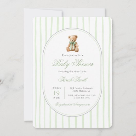大千年紀の熊男女兼用の赤ちゃんシャワー 招待状 (正面)