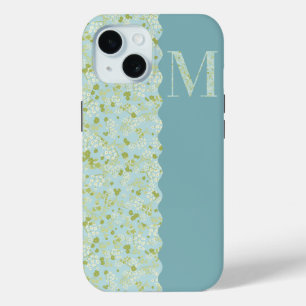 大千年紀モノグラムMアクア小さな花 iPhone 15ケース