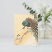 大原小村のさくらんぼの花にクジャク ポストカード (スタンド正面)