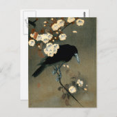 大原小村のカラスと花ヴィンテージ ポストカード (正面/裏面)
