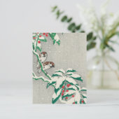 大原小村のスノーベリーブッシュのスズメ ポストカード (スタンド正面)