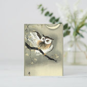 大原小村の木の枝に生えるフクロウ ポストカード (スタンド正面)