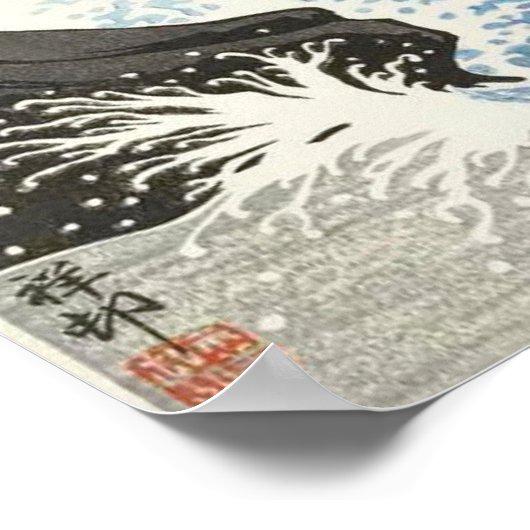 大原小村の荒れ狂う海の上の五つのカモメ ポスター (角)