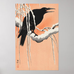 大原小村の雪の枝でカラス(1900年~1930年) ポスター