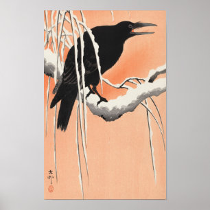大原小村の雪の枝でカラス(1900年~1930年) ポスター