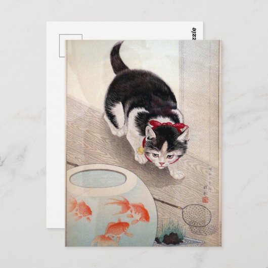 大原小村キャット&ゴールドフィッシュ日本のボ絵を描ウルズ ポストカード (正面/裏面)