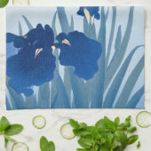 大原小村ヴィンテージ日本のファインアートブルーアイリス キッチンタオル (折り畳み)