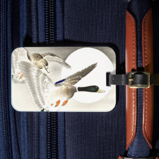 大原小村日本の満月のアヒル2匹 ラゲッジタグ